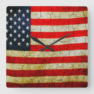 Horloge Carrée Grunge America flag clock
