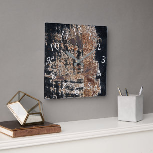 Horloge Carrée Grunge noire rouillée