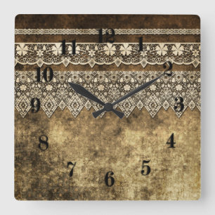 Horloge Carrée Grunge oldish vintage dentelle rétro conception or