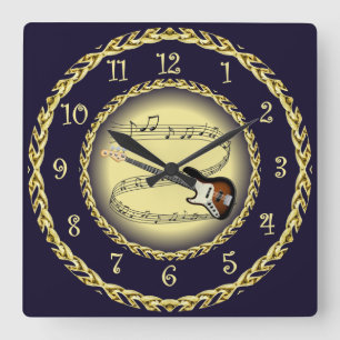 Horloge Carrée Guitare électrique 01 ~ Scroll musical/Gold/Navy B
