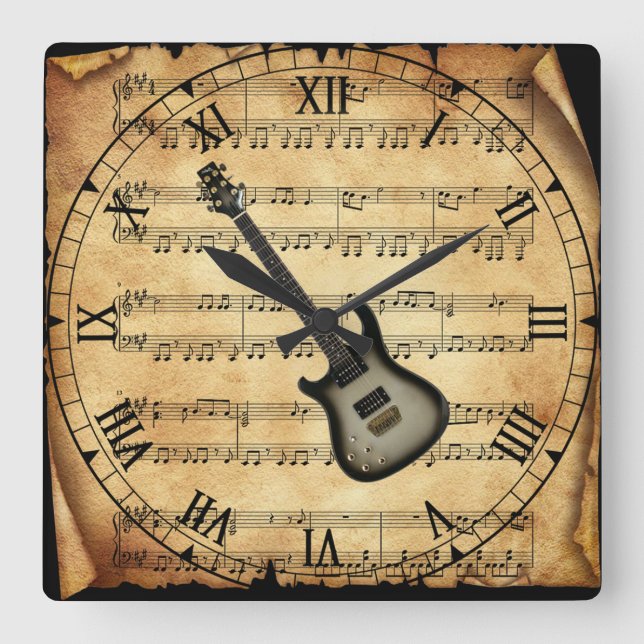 Horloge Carrée Guitare électrique ~ Arrière - plan de musique Vin (Recto)