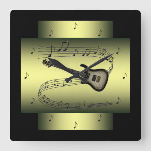 Horloge Carrée Guitare électrique ~ Éclair de musique ~ Notes ~ *