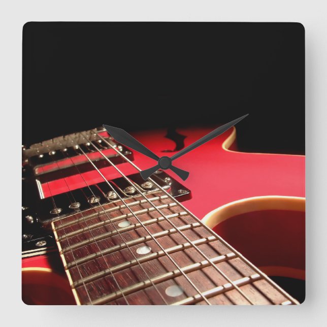 Horloge Carrée Guitare électrique rouge vif (Recto)