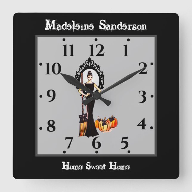 Horloge Carrée Halloween classique élégante sorcière noire (Recto)