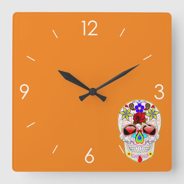 Horloge Carrée Halloween crâne de sucre - Tattoo Art (Recto)