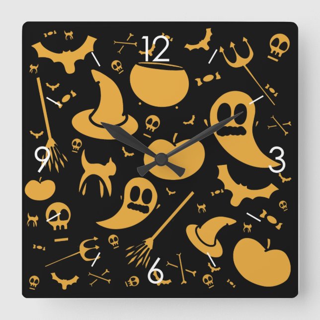 Horloge Carrée Halloween Lune Hantée Maison Carré Cloc (Recto)