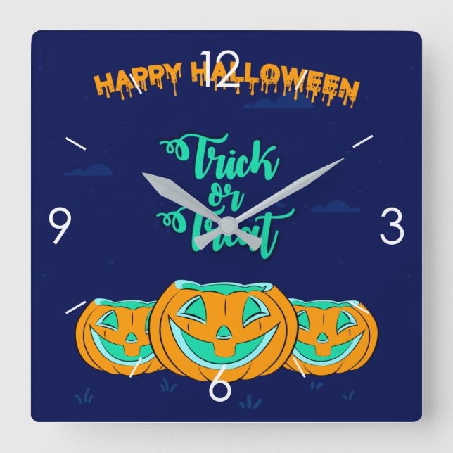 Horloge Carrée Halloween Lune Hantée Maison Carré Cloc (Recto)
