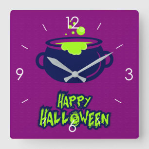 Horloge Carrée Halloween Lune Hantée Maison Carré Cloc