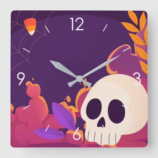 Horloge Carrée Halloween Lune Hantée Maison Carré Cloc (Recto)