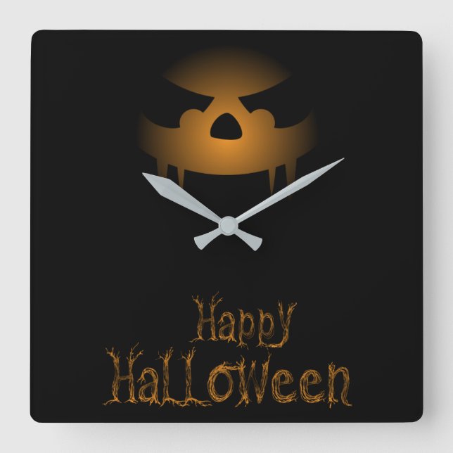 Horloge Carrée Halloween Lune Hantée Maison Carré Cloc (Recto)