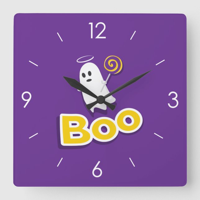 Horloge Carrée Halloween Lune Hantée Maison Carré Cloc (Recto)