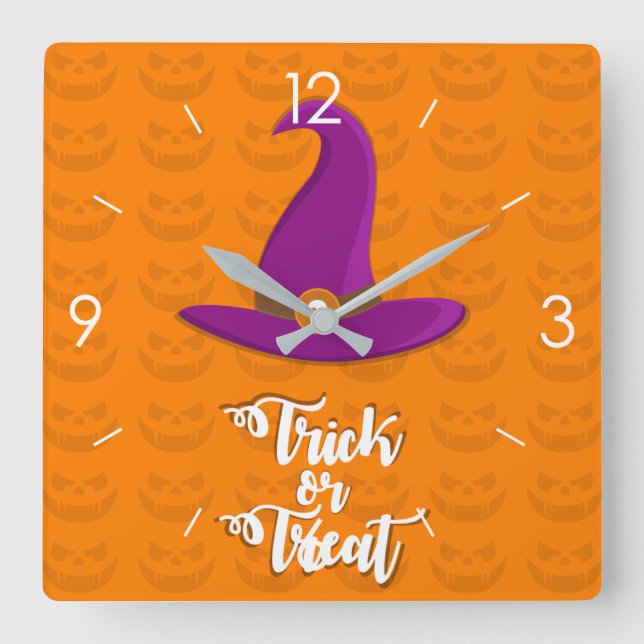 Horloge Carrée Halloween Lune Hantée Maison Carré Cloc (Recto)