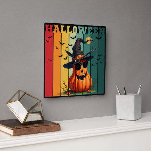 Horloge Carrée Halloween mignon drôle citrouille vintage automne