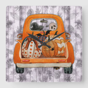 Horloge Carrée Halloween moisson orange camionnette avec citrouil