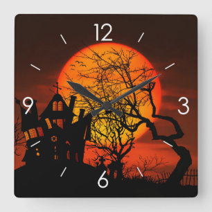 Horloge Carrée Halloween Moonlight Haunted House
