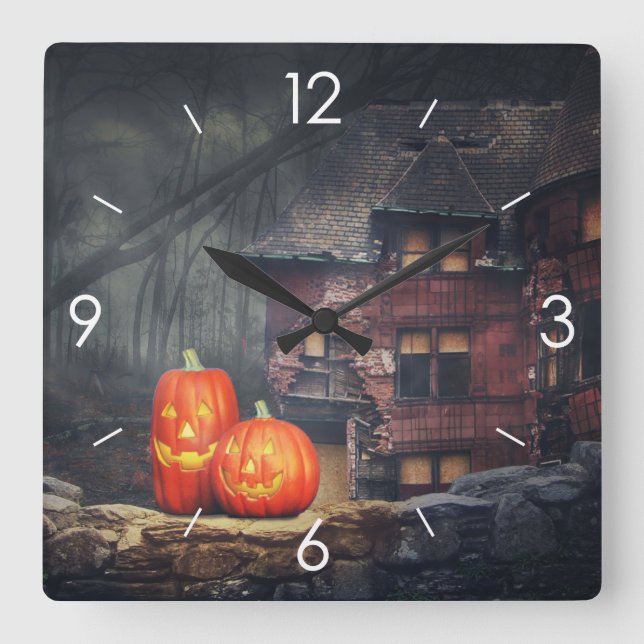 Horloge Carrée Halloween Moonlight Haunted House (Recto)