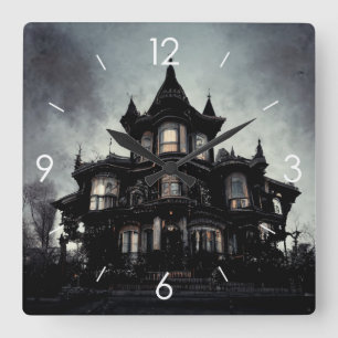 Horloge Carrée Halloween Moonlight Haunted House