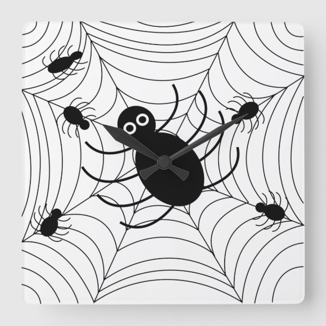 Horloge Carrée Halloween Web Black Spider (Recto)