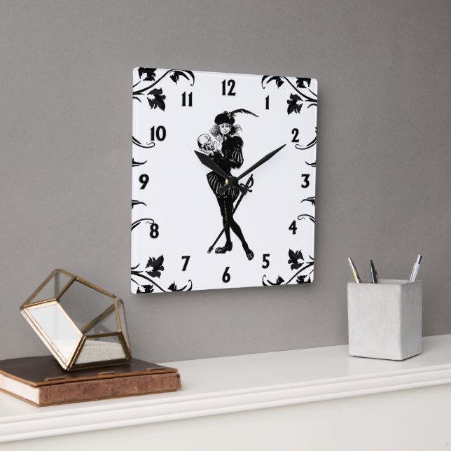 Horloge Carrée Hameau Le Bard Blanc Noir chiffres (Bureau)