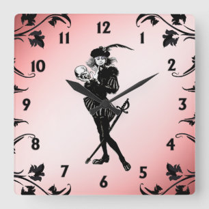 Horloge Carrée Hameau Le Bard rose noir chiffres