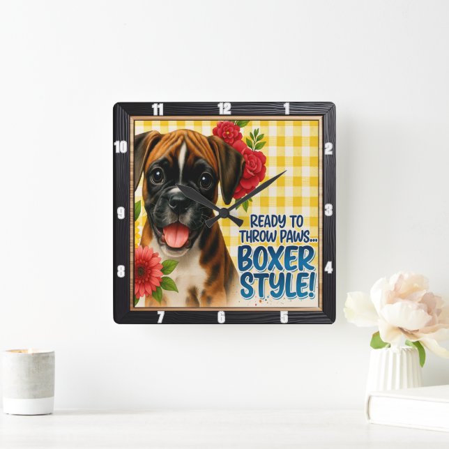 Horloge Carrée Happer Boxer Puppy Floral (Maison)