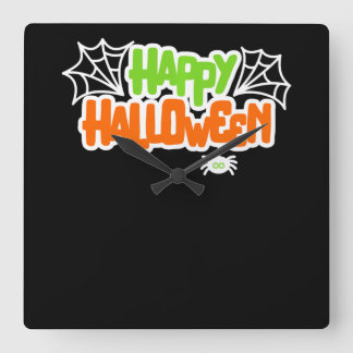 Horloge Carrée Happy Halloween coloré mignon araignée Web