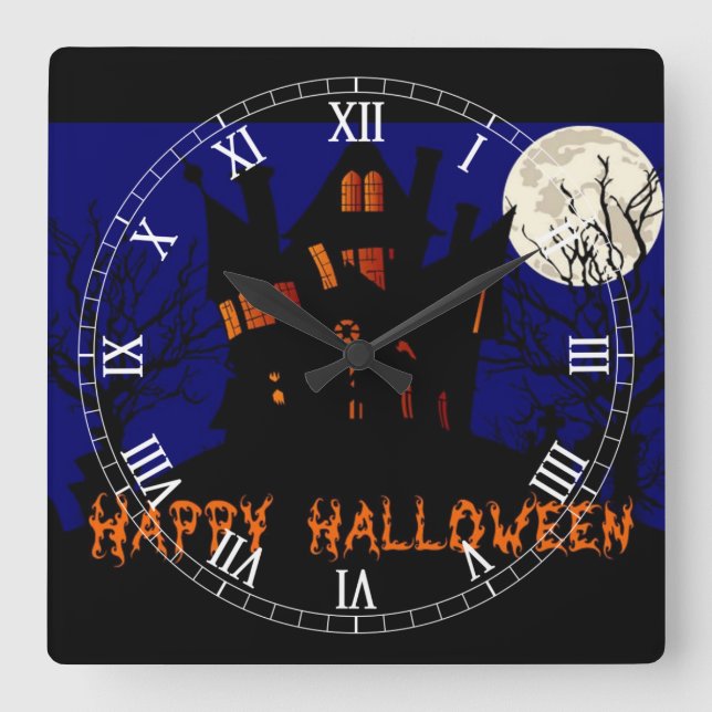Horloge Carrée Happy Halloween Haunted House (Recto)
