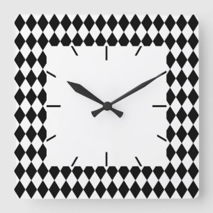 Horloge Carrée Harlequin noir et blanc