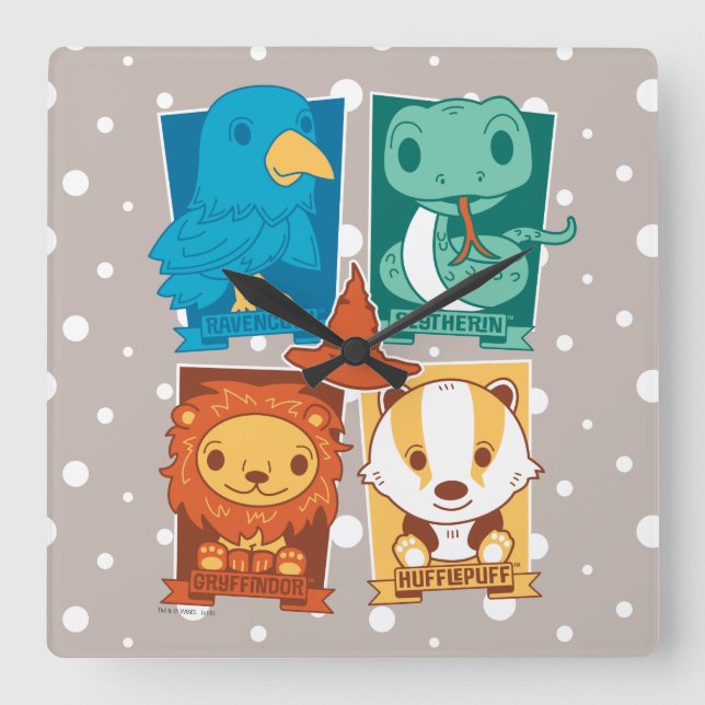 HORLOGE CARRÉE HARRY POTTER™ | CARTOON HOGWARTS™ MAISONS (Recto)