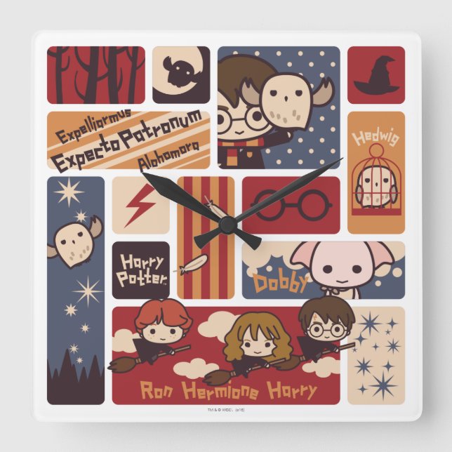 Horloge Carrée Harry Potter Motif des scènes de dessin (Recto)