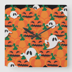 Horloge Carrée Haunted Halloween Citrouille Patch Ghosts
