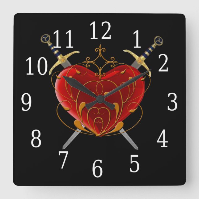 Horloge Carrée Heart & Daggers Square Clock (Recto)