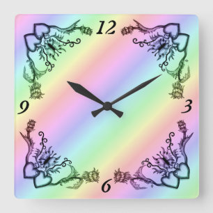 Horloge Carrée Heart with Flower and Butterfly