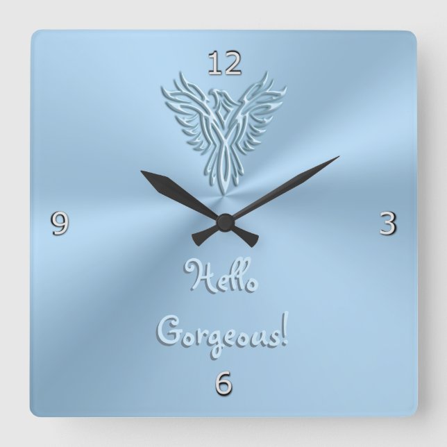 Horloge Carrée Hello Gorgeous with Ice Blue Rising (Recto)