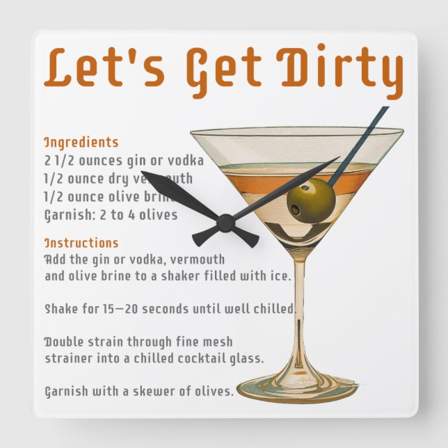 Horloge Carrée Heure de cocktail Obtenons une recette de martini  (Recto)