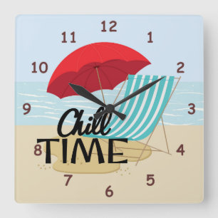 Horloge Carrée Heure de refroidissement estivale à la plage
