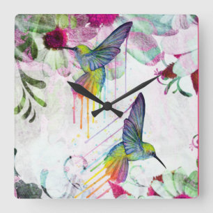 Horloge Carrée Heure des colibris