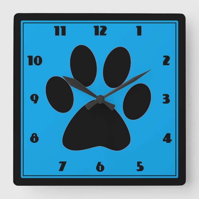 Horloge Carrée Heure pour l'horloge bleue moyenne de Pawprint (Recto)