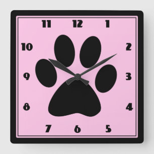 Horloge Carrée Heure pour l'horloge rose de Pawprint d'animaux