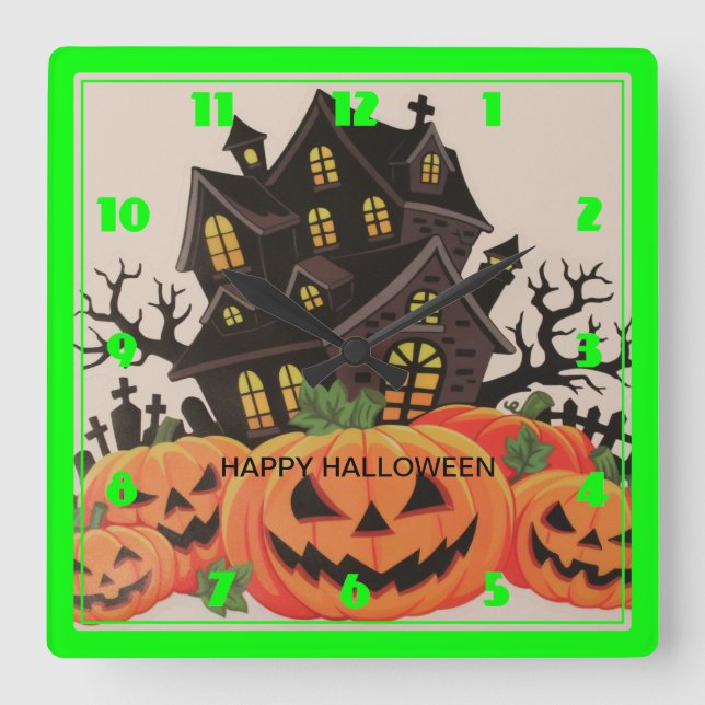 HORLOGE CARRÉE HEUREUX HALLOWEEN (Recto)