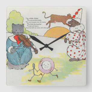 Horloge Carrée Hey Diddle Diddle The Cat and Fiddle Rhyme