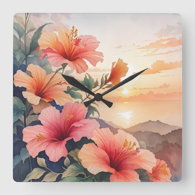 Horloge Carrée Hibiscus (Recto)