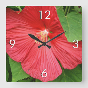 Horloge Carrée Hibiscus Flower Bright Magenta