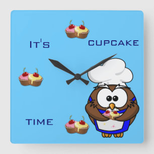 Horloge Carrée hibou de chef de petit gâteau
