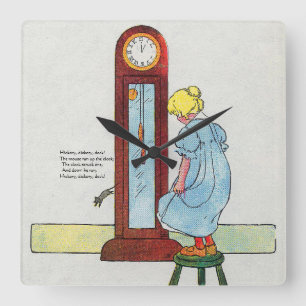Horloge Carrée Hickory, Dickory, Dock Mother Goose Nursery Rhyme