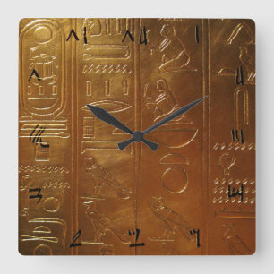 HORLOGE CARRÉE HIÉROGLYPHES ÉGYPTIENNES D'OR