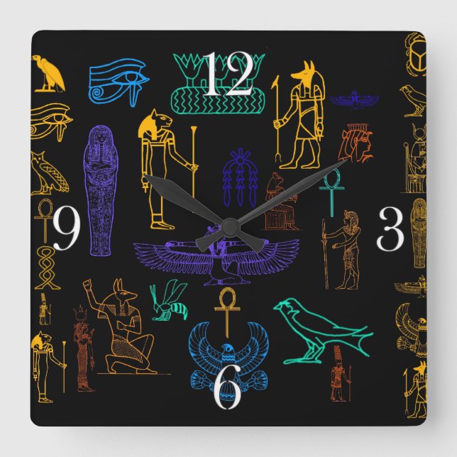 Horloge Carrée Hiéroglyphes et symboles de l'Egyptian (Recto)