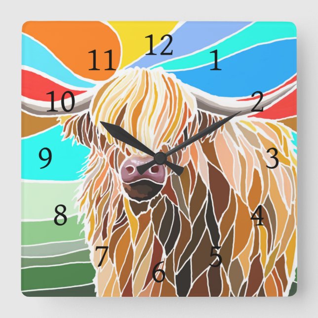 Horloge Carrée Highland Cow (Recto)