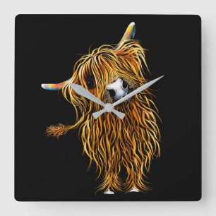 Horloge Carrée HiGHLaND CoW CLoCK "HeNRY' BY SHiRLeY MacARTHuR