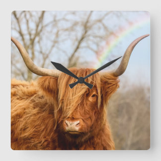 Horloge Carrée Highland cow wall clock